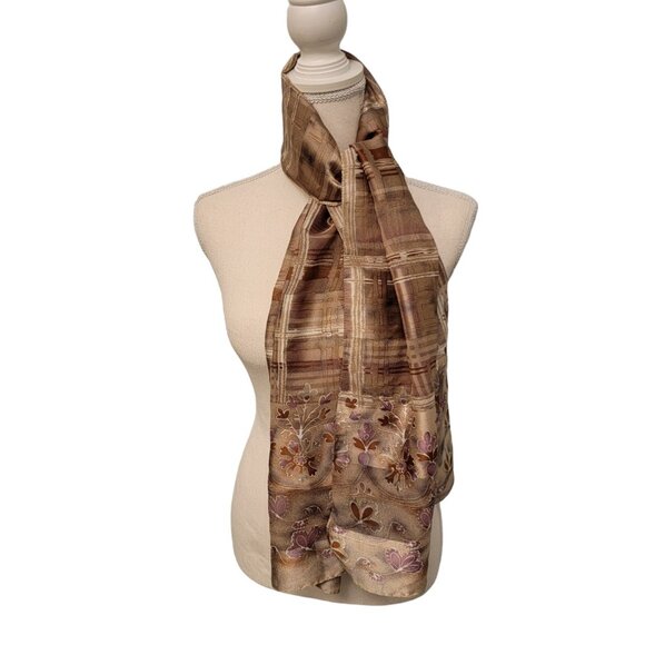 Vintage Worthington Made in Italy Floral Muted Pinks Reds Browns Scarf - Picture 1 of 3